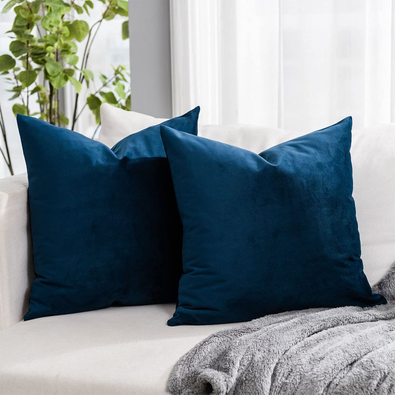 QUAFOO Navy Decorative Lumbar Velvet Throw Pillow Covers 24x24 inch Set of 2 with Zipper Luxury Soft Solid Square Cushion Covers Case for Sofa Couch Bed Living Room - Image 1
